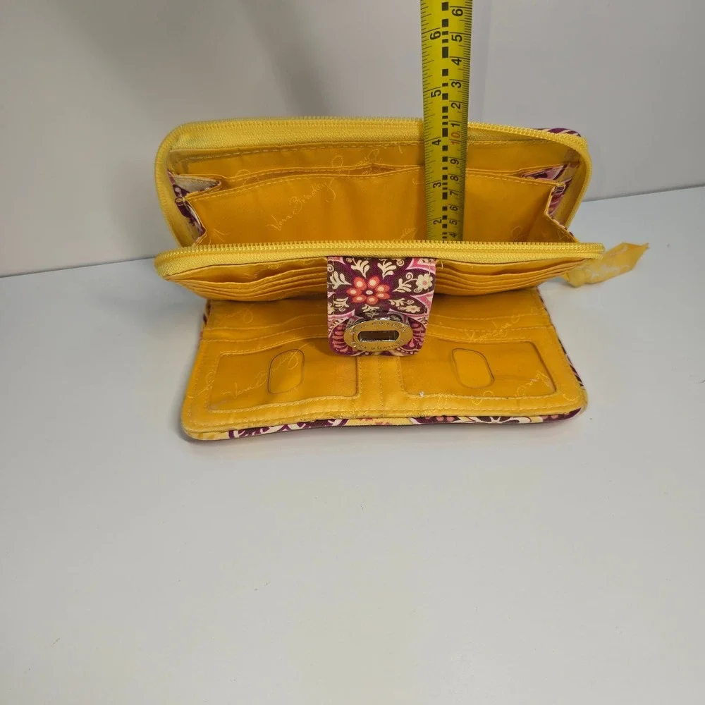 Vera Bradley Retired Yellow Purple Floral Accordion Zip Around Wallet Organizer‎